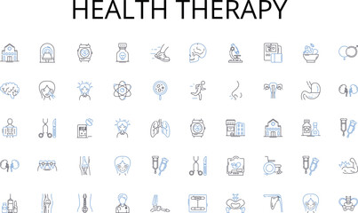 Health therapy line icons collection. Urban, Cityscape, Cosmopolitan, Downtown, Skyline, Contemporaneous, High-rise vector and linear illustration. Diversity,Vibrant,Hustle outline signs Generative AI