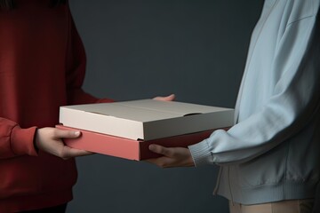 The courier gives pizza boxes to the customer. Food delivery service. Generative AI
