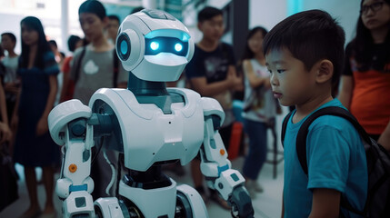robot with a kid, generative ai