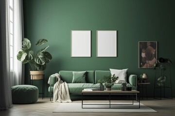 Green Living Room Interior Design Created with Generative AI
