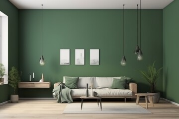 Green Living Room Interior Design Created with Generative AI