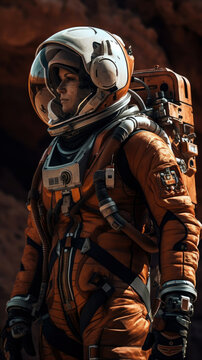 Astronaut in a space suit, mars on the background, generative ai