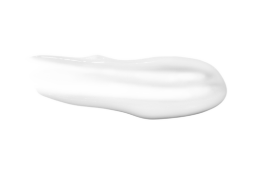 A drop of liquid smeared white cream with no background. PNG