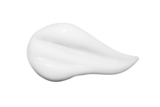 A drop of liquid smeared white cream with no background. PNG
