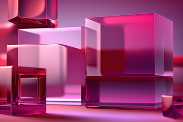 3d Render, Abstract Geometric background, Translucent Glass with colorful gradient, simple flat square shapes, The minimalist designs create an elegant and modern atmosphere, created with Generative