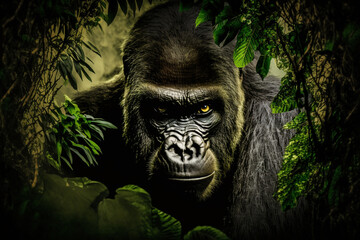gorilla in the jungle made with generative ai - obrazy, fototapety, plakaty
