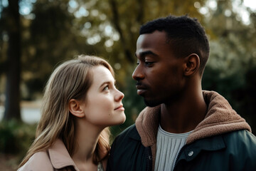 Fototapeta premium man and woman looking at each other, generative ai