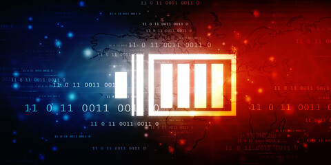 2d rendering Electrical energy and power supply source concept, accumulator battery with charging level indicator
   