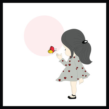 cute girl with butterfly illustration drawing