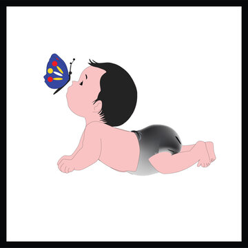 cute baby with butterfly illustration drawing