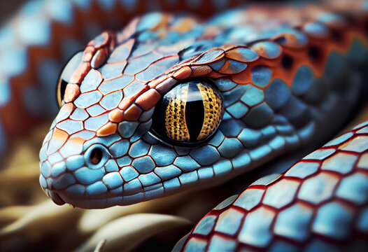 Close up view of snake. Generative AI painting 