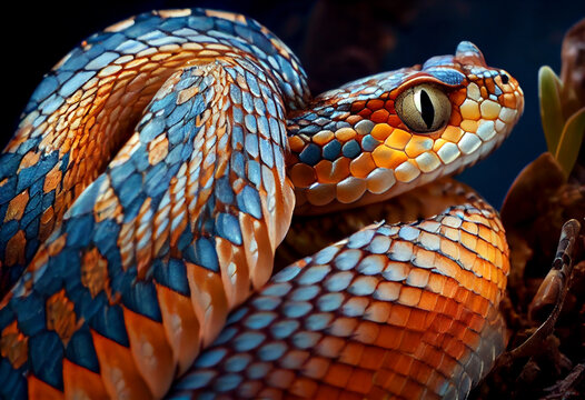 Close up view of snake. Generative AI painting 