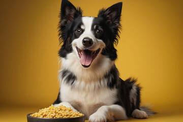border collie dog with dog food made with generative ai