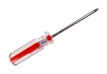 cross-head screwdriver with red and transparent handle isolated on white background