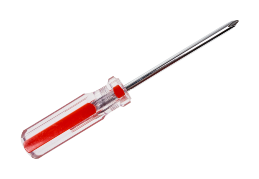 cross-head screwdriver with red and transparent handle isolated on white background