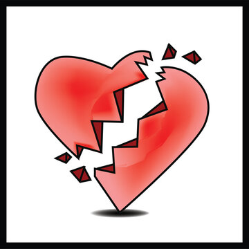 vector drawings of handmade broken hearts shape on a white isolated background, Romantic