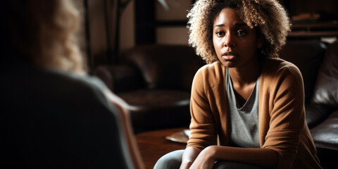 A woman at the psychologist's office, generative ai