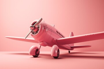 Fototapeta na wymiar A 3D pink aircraft on a soft pink background with room for text. Rendered image. Generative AI