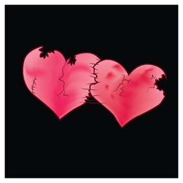 vector drawings of handmade broken hearts on a white isolated background, Romantic