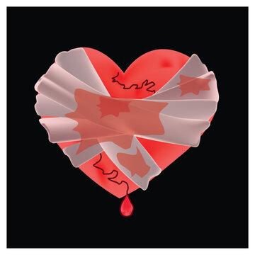 vector drawings of handmade broken hearts on a white isolated background, Romantic