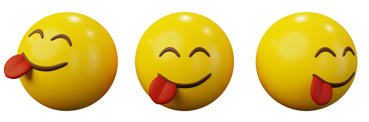 3d emoticon yummy face emoji or yellow ball emoticon creative user interface web design symbol