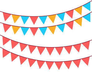small vector flag icon set hanging above. small curved flag background decoration