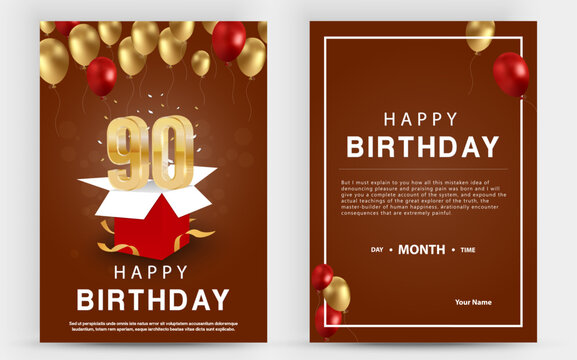 Vector invitation double card for 90th birthday celebration. Brochure the ninetieth anniversary celebration. Template of invitational for print.