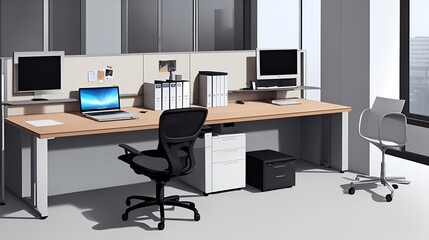 Modern office workstation with desk and PC