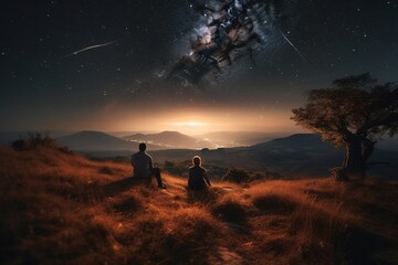 Fototapeta na wymiar Hiking among the Stars: A Romantic Getaway with a View of the Universe