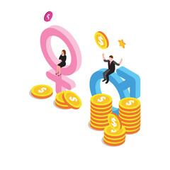 Gender gap and inequality in salary 3d isometric vector illustration concept for banner, website, landing page, ads, flyer template