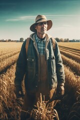 Naklejka na ściany i meble A farmer standing in a field