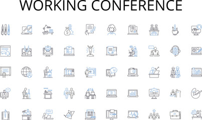 Fototapeta na wymiar Working conference line icons collection. Innovation, Design, Mechanism, Optimization, Analysis, Construction, Invention vector and linear illustration. Generative AI