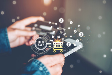 Big sale Onlineshopping  banking businessman using smartphone  holding credit card online shopping concept.