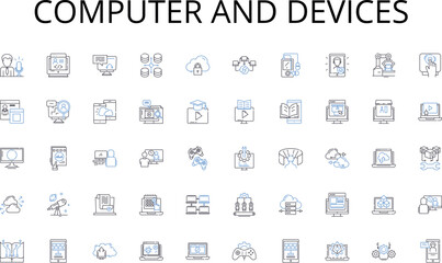 Computer and devices line icons collection. Food, Flavor, Ingredient, Spice, Cuisine, Recipe, Gourmet vector and linear illustration. Savor,Appetizer,Entree outline signs set Generative AI
