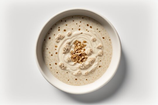 A bowl of oat milk for breakfast, simple. Ai generated.