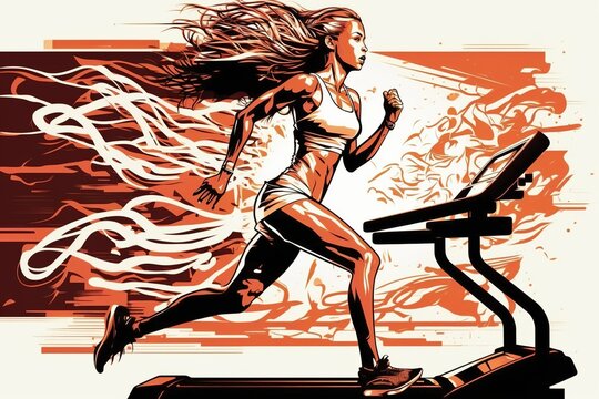 Drawn illustration of a young female athlete running. Ai generated.