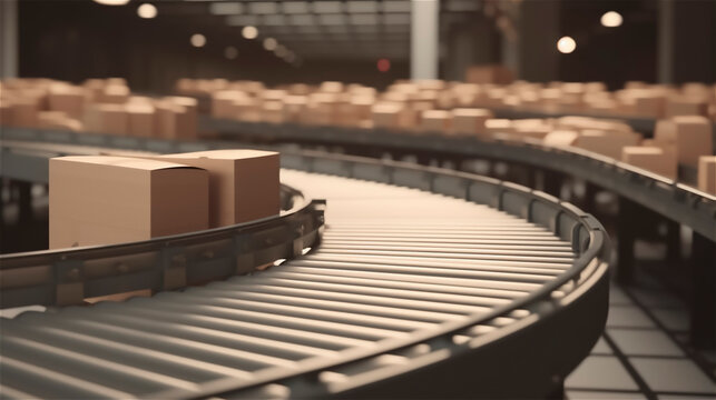 many parcels run over an assembly line, generativ AI