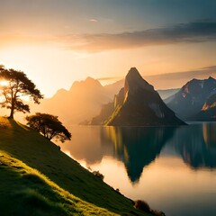 Sunset view in the hill created with Generative AI technology