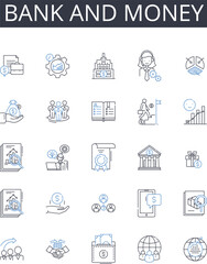 Bank and money line icons collection. Financial institution, Cash, Finance, Wealth, Capital, Investment, Fund vector and linear illustration. Currency,Savings,Deposit outline signs set Generative AI