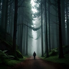 A man walking inside the forest  created with Generative AI technology