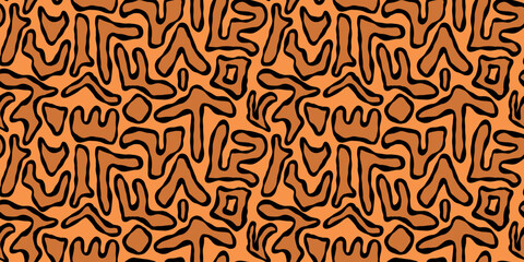 Trendy seamless leopard style pattern. Leopard skin in doodle style on orange background. Vector leopard. pattern for clothes, swimwear, bed linen, dresses, web design.