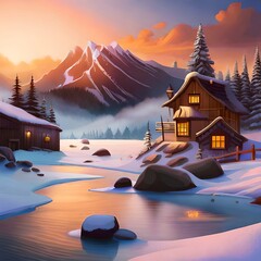 A snowy morning created with Generative AI technology