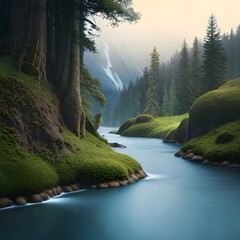 River middle in the forest created with Generative AI technology