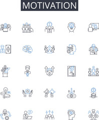 Fototapeta premium Motivation line icons collection. Enthusiasm, Drive, Inspiration, Ambition, Passion, Zeal, Energy vector and linear illustration. Fire,Dedication,Incentive outline signs set Generative AI