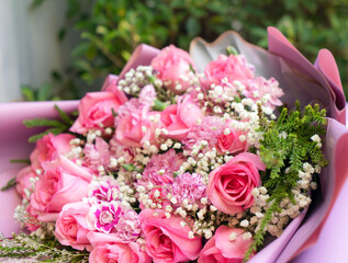 Beautiful Bouquet of pink roses for a lover