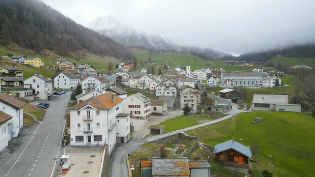 Simplon Village at Simplon Pass in Switzerland - aerial view by drone