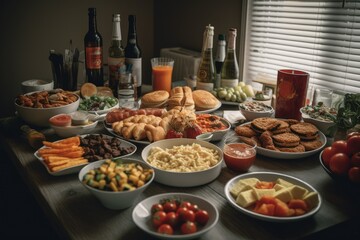 Generative AI diner tabel with food and drinks