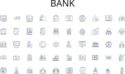 Bank line icons collection. Renewal, Celebratory, Festive, Joyful, Reflection, Grateful, Hopeful vector and linear illustration. Prosperity,Cheerful,Optimistic outline signs set Generative AI