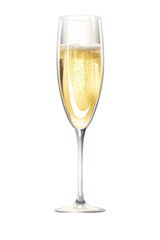 Champagne Glass Illustration with Sparkling Bubbles on a Transparent Background, AI Generative