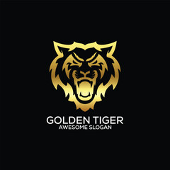 golden tiger logo design gradient line art